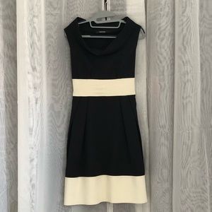 Italian black & ivory cowl neck, knee length dress